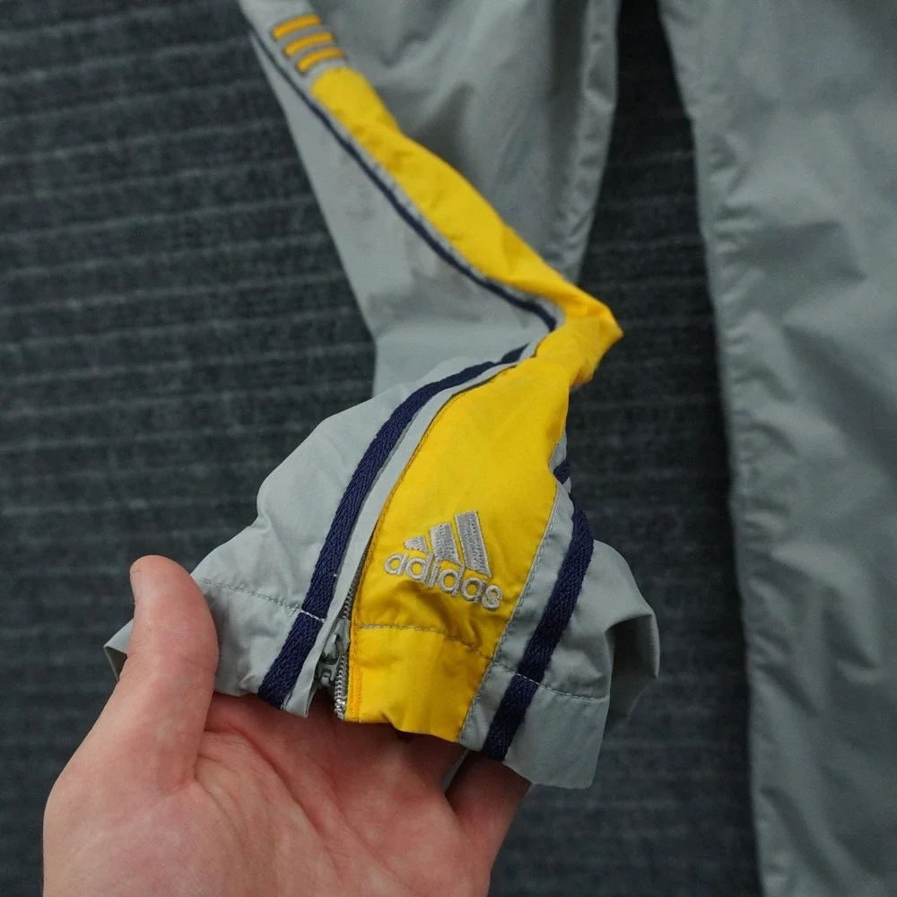 Y2K Adidas Track Pants Mens M Grey Yellow Navy Blue‎ Stripe Mesh Lined Athletic